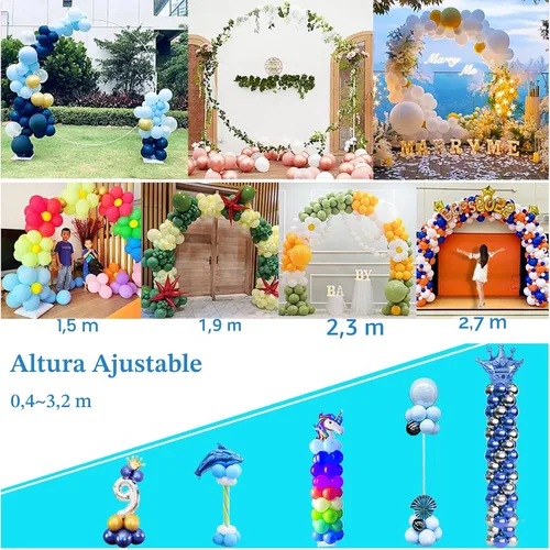 Vista 8 de Decojoy Soporte para arco de globos, marco de fondo redondo grande de 7.5 pies, arco de medio círculo ajustable, juego de 2 columnas de globo