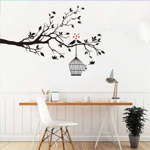 Vista 5 de Mix Decor - Vinilo adhesivo de pared de ramas para pared, diseño de pájaros y árboles, fondo de TV familiar, papel tapiz de vinilo extraíble