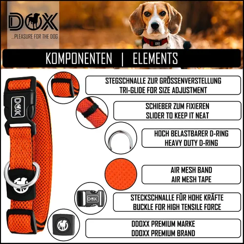 Vista 2 de DDOXX Airmesh - Collar para perro, collares fuertes y ajustables para perros, XS (naranja)