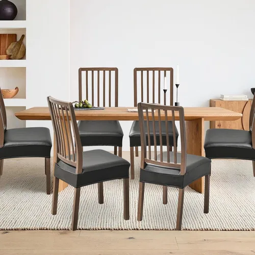 Vista 8 de FUANGUI Fundas para Silla de Comedor, Juego de 2, de PU de Cuero Elástico Resistente al Agua, Fundas Deslizables para Asiento de Silla Suave