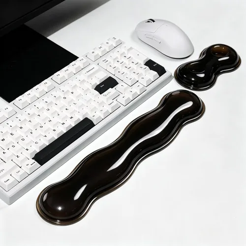 Vista 21 de Alfombrilla para mouse con reposamuñecas, juego de almohadillas de mouse de gel suave con soporte de muñeca de mano, bonitos accesorios