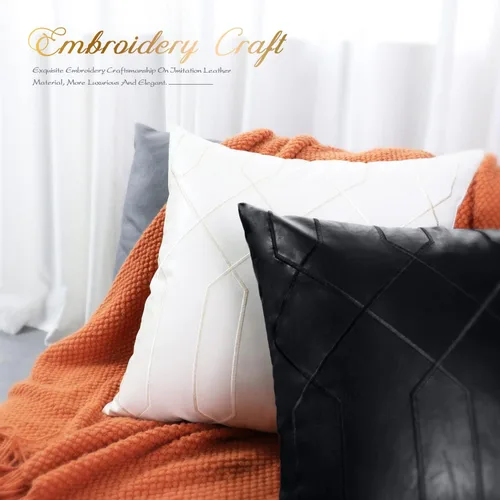 Vista 5 de BRAWARM Fundas de almohada de cuero 16 X 16 pulgadas, paquete de 2 fundas de almohada de cuero sintético negro, fundas de almohada decorativas