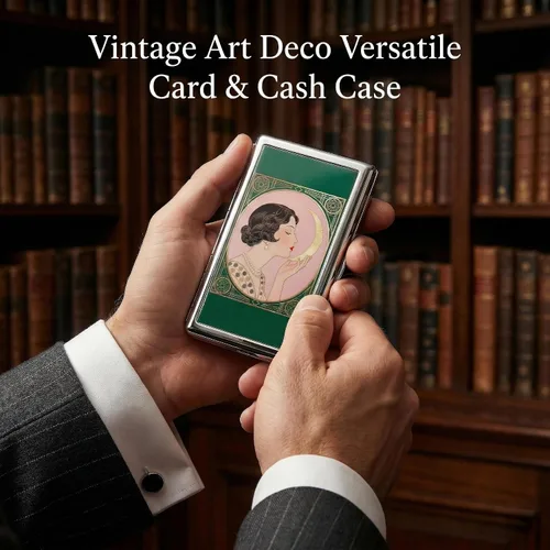 Vista 3 de Vintage Art Deco - Funda versátil para tarjetas y efectivo, cartera delgada de metal para mujeres y hombres, tarjetas de visita de identificación