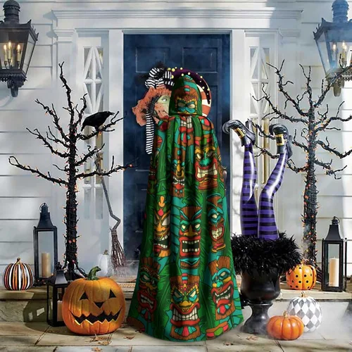 Vista 6 de Tiki Idols and Palm Leaves Halloween Mago Witch Sudadera con capucha capa de Navidad cosplay para adultos