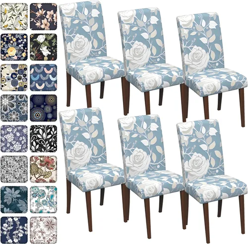 Vista 28 de Fundas para sillas de comedor CoSofSLIP, juego de 2, fundas estampadas elásticas antideslizantes, fundas extraíbles y lavables para sillas