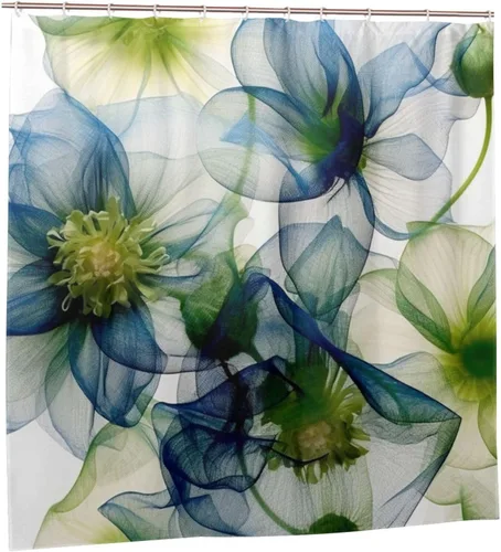 Vista 7 de YLATY2774 - Cortina de ducha de flores abstractas para baño, juego de cortina de ducha bohemia floral azul y verde, tela transparente, moderna
