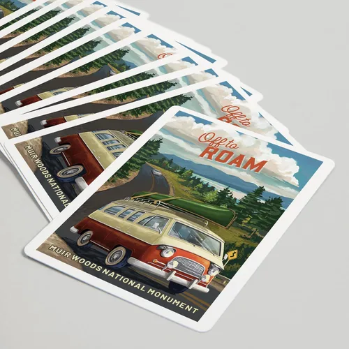 Vista 5 de Lantern Press Muir Woods National Monument, California, Camper Van, Off to Roam, 52 Playing Cards for Adults, Poker Size Card Deck