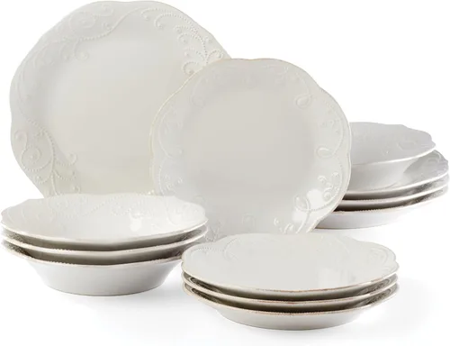 Vista 15 de Lenox French Perle - Juego de vajilla de 12 piezas, color blanco, con platos decorativos
