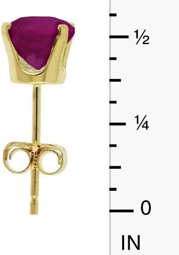 Vista 4 de Aretes redondos de rubí natural de 1 quilate en oro amarillo de 14 k, No aplicable, Rubí