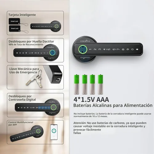 Vista 2 de TUYA - Cerradura de palanca inteligente de huellas dactilares con control de aplicación, entrada sin llave, pantalla táctil Bluetooth, mango