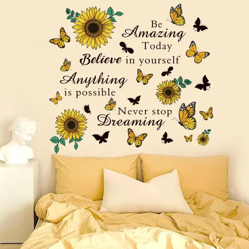 Vista 6 de Calcomanías de pared con cita inspiradora de girasol, refranes positivos extraíbles para aula, hogar, dormitorio, oficina, decoración artística