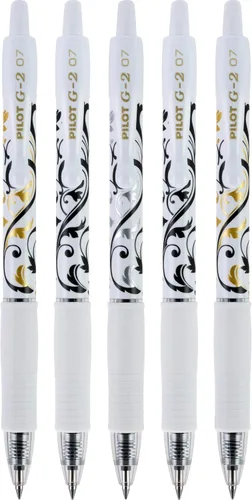 Vista 2 de Pilot, bolígrafos de gel G2 Premium, punta fina de 0.7 mm, colección Fashion, negro, paquete de 5
