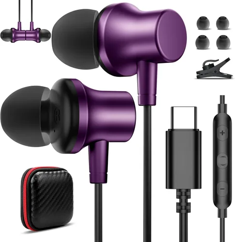 Vista 10 de Auriculares USB C con cable para Samsung S26 Ultra S25 A16 A17 A36 Z Flip plomizo