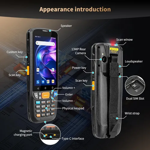 Vista 6 de NETUM Android 11 - Terminal de escáner de código de barras portátil, Wi-Fi 4G BT NFC PDA para almacén de inventario, gestión minorista (Q500 PDA)