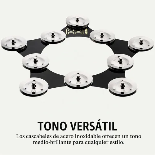Vista 4 de Pandereta Super Flex Hihat de efecto de cascabeles con 10 pares de sonajas de acero inoxidable — NO FABRICADA EN CHINA — Marco delgado flexible
