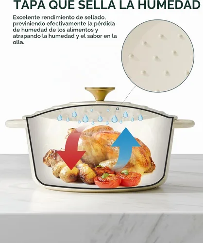 Vista 3 de Horno holandés de hierro fundido esmaltado, olla de 7.5 cuartos de galón con tapa y agarraderas de algodón, utensilios de cocina resistentes