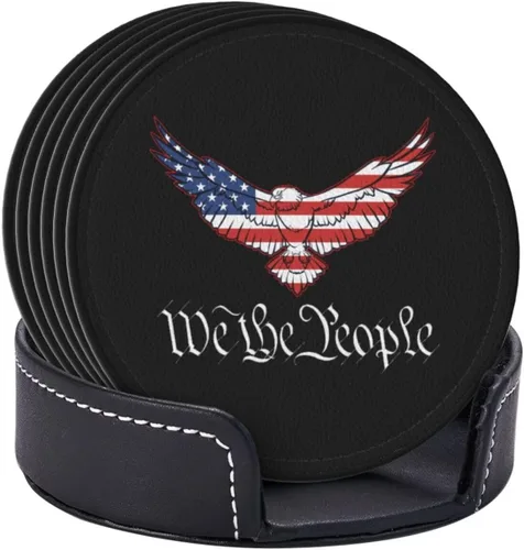Vista 20 de Juego de 6 posavasos con soporte para electricista con bandera estadounidense, tapete de piel sintética para cocina, bar, mesa, escritorio