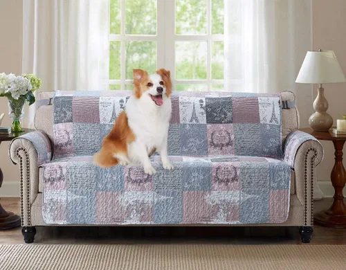 Vista 27 de Brilliant Sunshine Blue Toile Funda Acolchada con Quilted para Silla, 23 pulgadas de Ancho de Asiento, Protector de Muebles Antideslizante, Correa