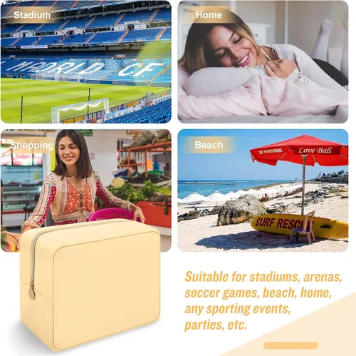 Vista 6 de Iqimott Bolsa Grande de Maquillaje de Nylon, Neceser de Viaje, Bolsa Grande de Cosméticos Preppy, Organizador de Maquillaje de Nylon, Bolsa de Beige