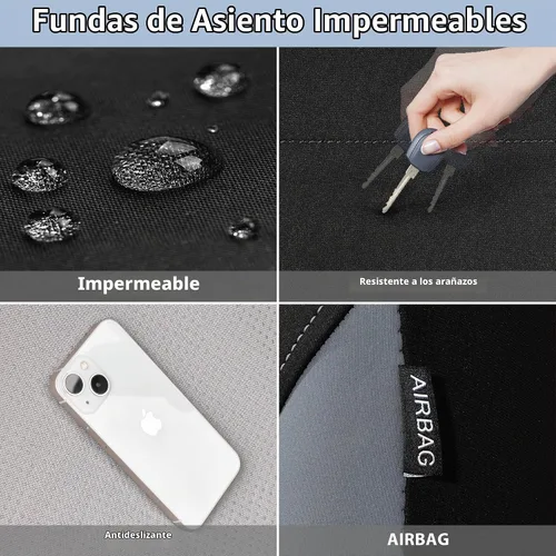 Vista 5 de CAR PASS Fundas de Asiento de Coche Impermeables Juegos Completos, Fundas de Asiento de Ajuste Universal para Coches, Juego de Fundas de Asiento