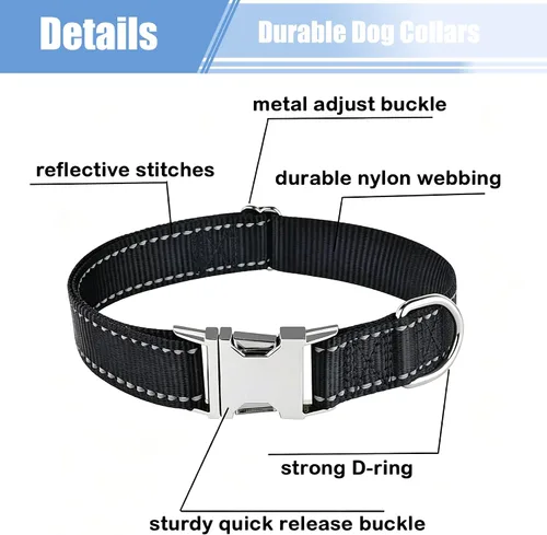 Vista 2 de Love Dream Collar reflectante para perro con hebilla de metal, collar de nailon ajustable de seguridad con hebilla de liberación rápida resistente