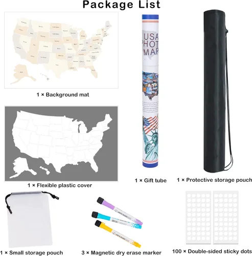 Vista 4 de Mapa de fotos de Estados Unidos – Mapa de viaje de 50 estados de 24 x 36 pulgadas, incluye creador de fotos, regalo ideal para parejas, aventureros