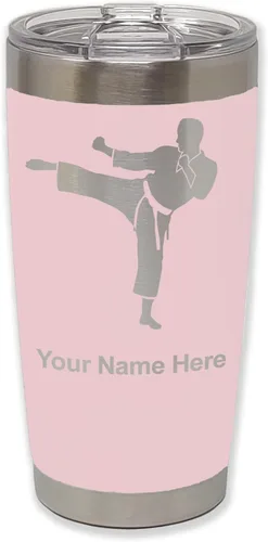 Vista 12 de LaserGram Vaso aislado al vacío de 20 onzas, Karate Man, grabado personalizado incluido (negro) Engraved Gift, Vacuum Insulated Stainless Steel