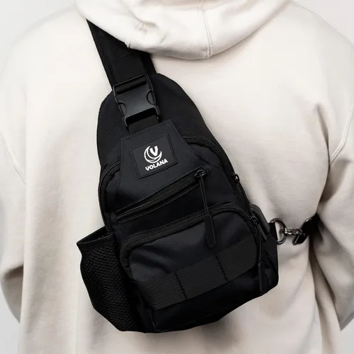 Vista 3 de Volana Mochila cruzada pequeña para hombres y mujeres negro bolsa de hombro ligera para viajes senderismo bolsa de pecho Negro - Ajustado