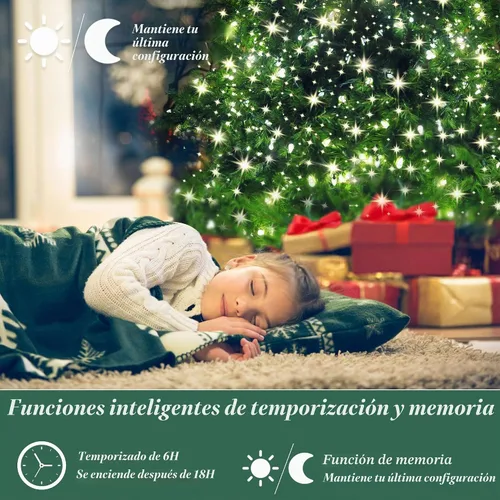 Vista 4 de aneeway Luces para árbol de Navidad con remates de estrella, 410 luces LED de Navidad con 8 modos y función de memoria, tira de luces de 6.6 pies x