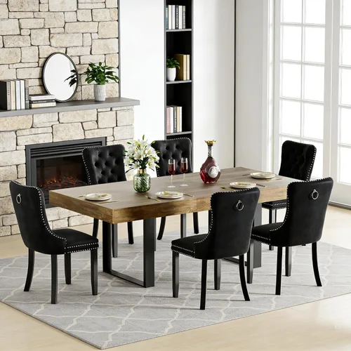 Vista 26 de Juego de mesa de comedor extensible de 5 piezas para 4, mesa de cocina de madera marrón de 63-78.7 pulgadas con 4 sillas acolchadas beige, juego