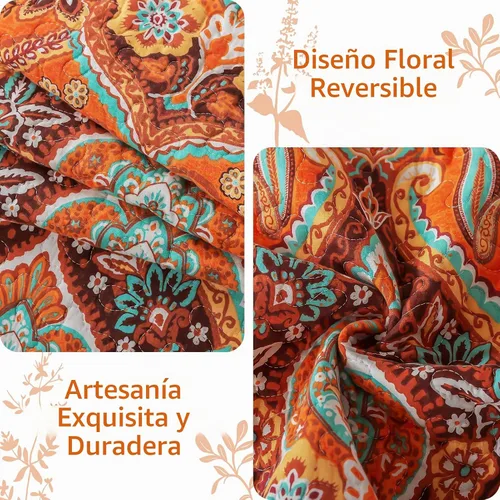 Vista 4 de VAPUTAR Juego de ropa de cama de edredón de 100 % algodón, tamaño Queen
