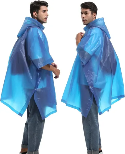 Vista 23 de Ponchos de lluvia reutilizables con capucha con cordón para adultos, abrigo de lluvia grueso impermeable, 2 paquetes
