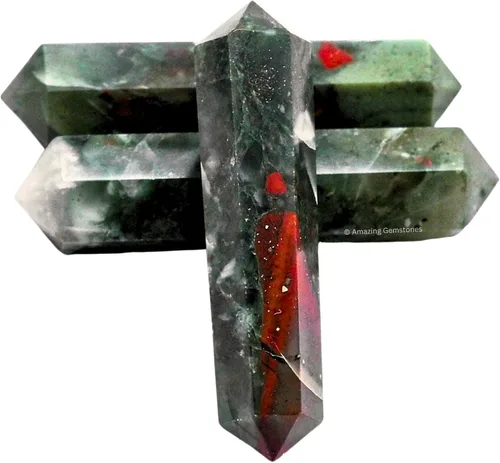 Vista 6 de Puntos de cristal de piedra de sangre africana, cristales curativos y piedras a granel, paquete de 3 cristales a granel de punto curativo de doble