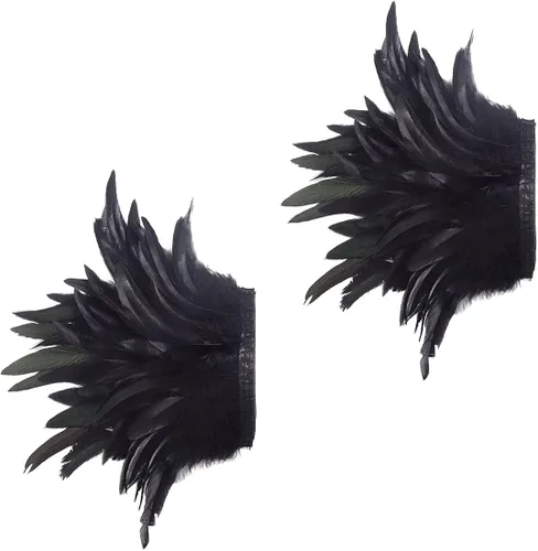 Vista 5 de L'VOW Paquete de 2 piezas de charreteras de plumas naturales con correa de hombro para Halloween