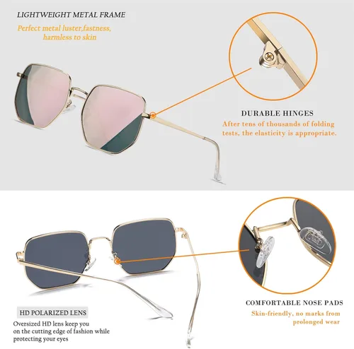 Vista 5 de HJSTES Square Polarized Sunglasses Womens Men Trendy Hexagon Frame Sun Glasses UV400 Protection