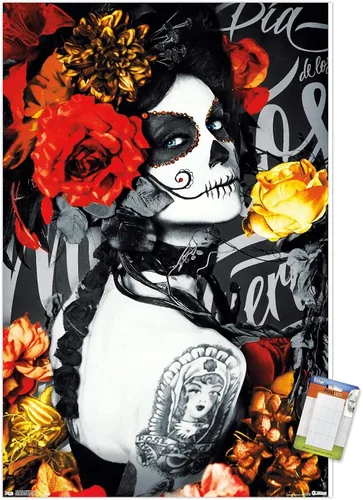 Vista 11 de Trends International Día De Los Muertos - Póster de pared de tatuaje, 22.375 x 34 pulgadas, versión enmarcada en negro Versión con marco negro
