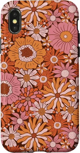 Vista 5 de Retro Flowers Meadow Floral Groovy 60s Pink Orange Brown Case for iPhone 17