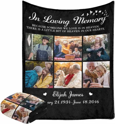 Vista 24 de Caisuedawn Manta conmemorativa con nombre personalizado con fotos, manta personalizada de ángel de condolencia por pérdida de madre, papá y abuela