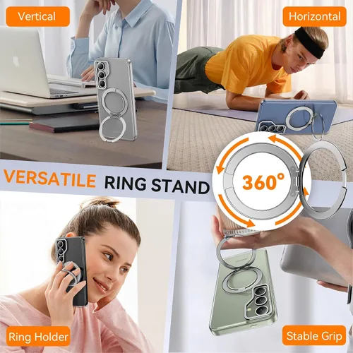 Vista 3 de Oneagle 360 - Soporte magnético giratorio para Samsung Galaxy S25 Edge Funda transparente [compatible con Magsafe], [30X anti-amarillo] Funda