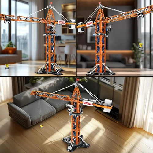 Vista 4 de Reobrix Juego de bloques de construcción de grúa, kit de modelo de vehículo de construcción de grúa torre RC con motores duales, 1176 piezas