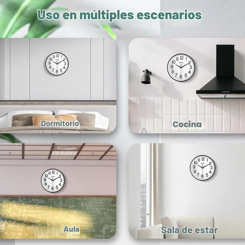 Vista 6 de GLVSAE Reloj de pared de 12 pulgadas sin tictac, relojes de pared que funcionan con pilas, grandes, fáciles de leer con dial estereoscópico