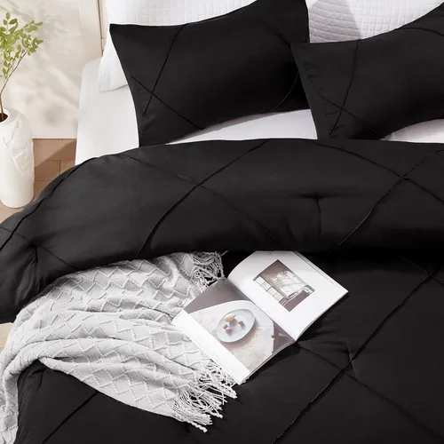 Vista 6 de BYSURE Juego de 2 piezas de edredón individual (negro), juego de ropa de cama ligero con 2 fundas para almohadas, juego de edredón de plumón
