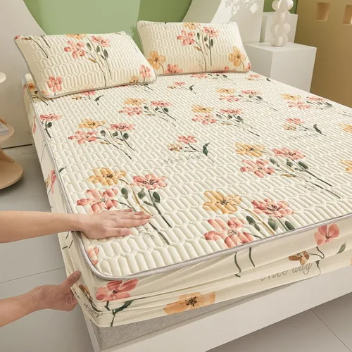 Vista 18 de FCLDESHOP Sábanas de bolsillos profundos, sábana bajera con estampado de látex fresco grueso de verano, protector de colchón de animé de dibujos