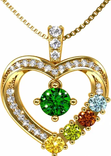 Vista 17 de Central Diamond Center Collar con piedra natal de corazón para madre e hijo con 1-6 piedras preciosas de imitación en plata de ley, oro de 10