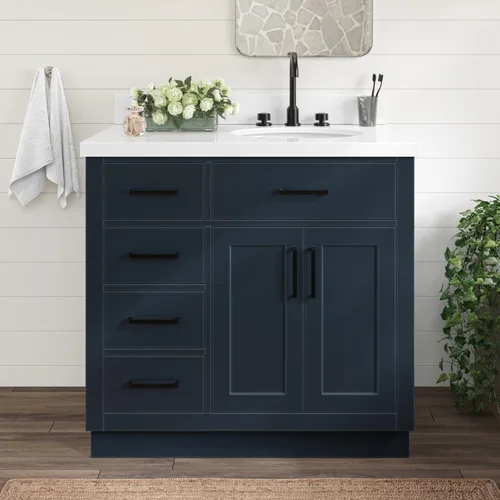 Vista 93 de ARIEL Hepburn - Tocador de baño de 30 pulgadas con fregadero, madera maciza, encimera y protector contra salpicaduras de cuarzo blanco puro de 1.5
