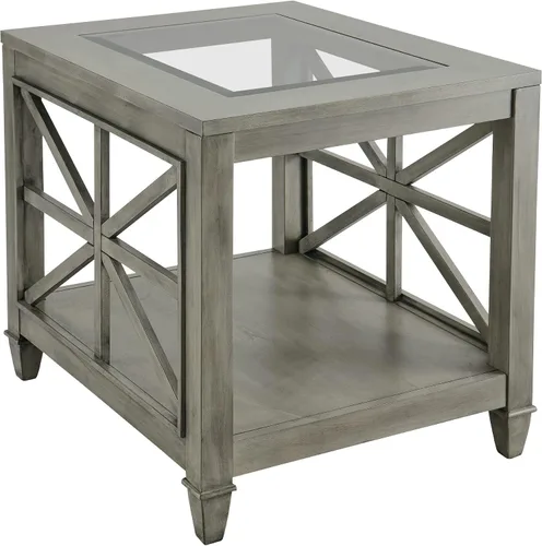 Vista 7 de LEEMTORIG Mesa auxiliar de vidrio de madera maciza para sala de estar, moderna mesa auxiliar grande de granja con almacenamiento, mesa auxiliar