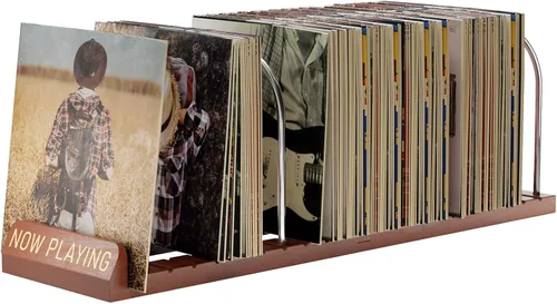 Vista 10 de BS-VOG Soporte para discos de vinilo Now Playing, almacenamiento de discos de vinilo de 50 LP con ranuras antideslizantes, soporte de disco