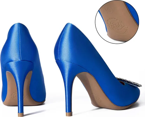 Vista 6 de Trary Zapatos de tacón alto de aguja para mujer, zapatos de tacón cerrado para boda, con diamantes de imitación brillantes, sexy, elegantes