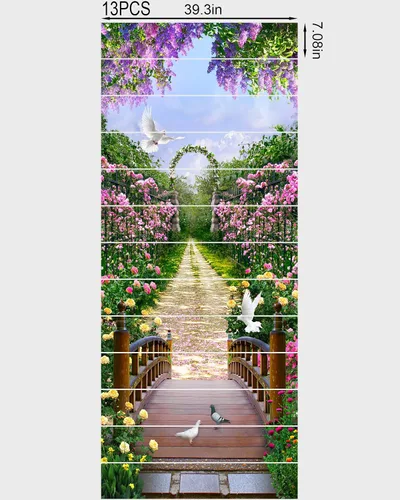 Vista 2 de FLFK Calcomanías para escaleras, calcomanías para escaleras, calcomanías para despegar y pegar, caminos de flores y césped, calcomanías