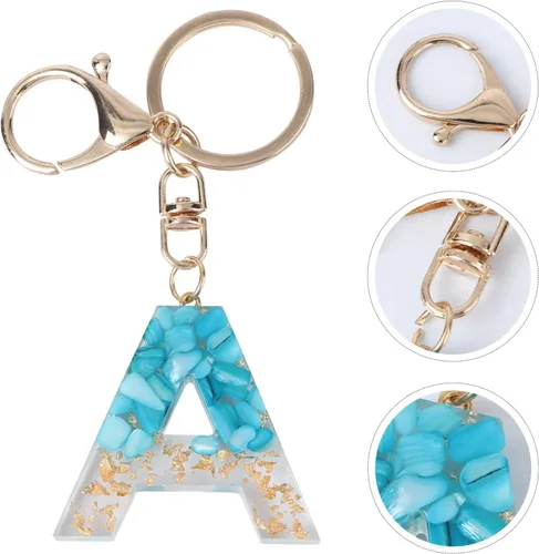 Vista 8 de NUOBESTY Llavero de resina del alfabeto con letra inicial A, colgante para llave de automóvil, adorno para bolso, bolso, color azul